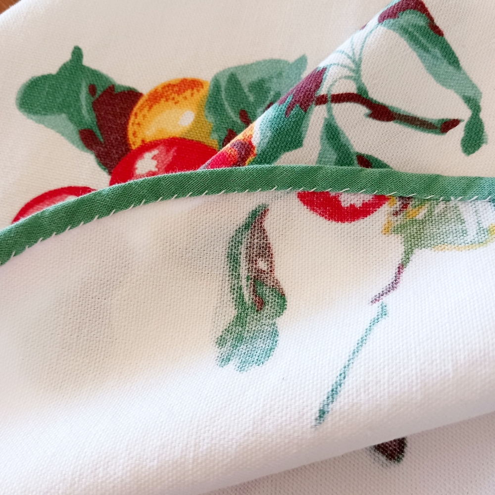 VINTAGE Handmade Apron Apples Linen Mcm White Green Scalloped Trim 50s 60s - Picture 5 of 9
